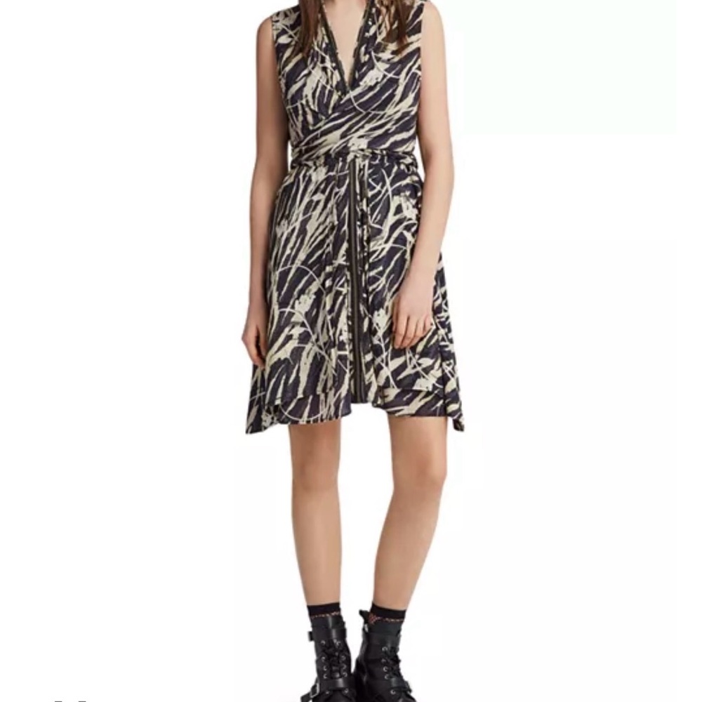 AllSaints Black & Taupe Abstract Knot-Front Dress – Size XS – Asymmetrical Luxe - Picture 2 of 15